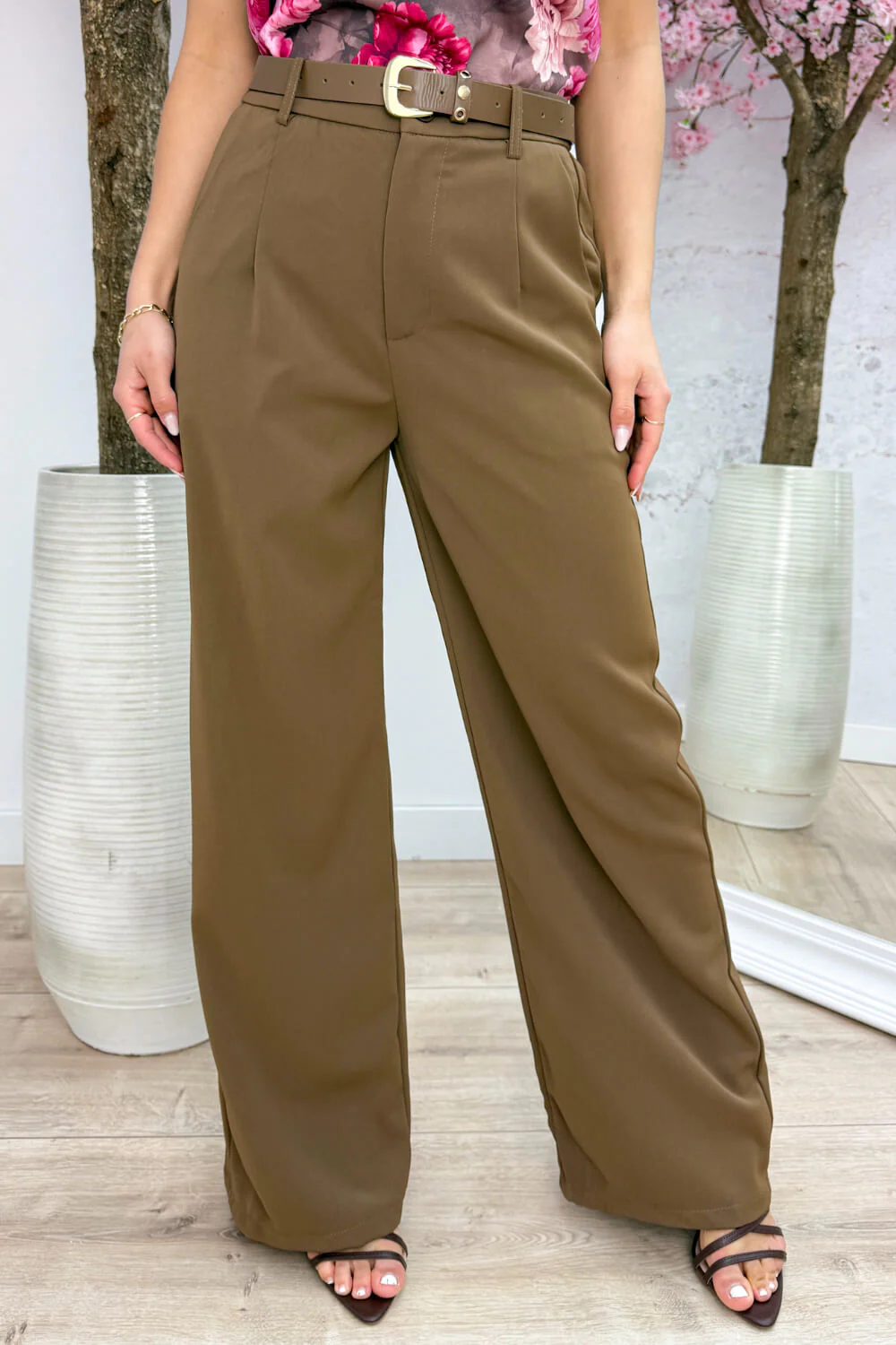 Belted pantalon (Incl. riem) - Bruin