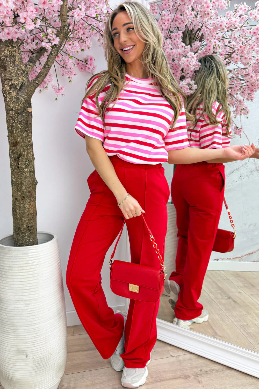 Bright stripes cotton T-shirt - Rood - Image 3