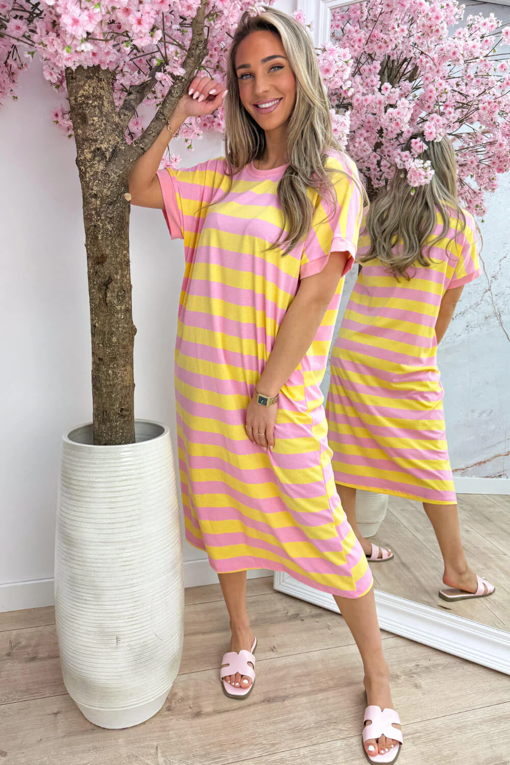 Comfy stripe dress - Roze - Image 2
