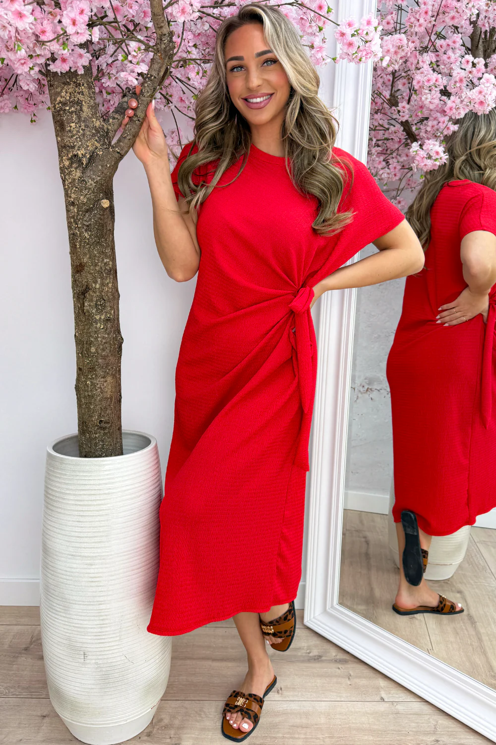 Crepe bow dress - Rood - Image 2