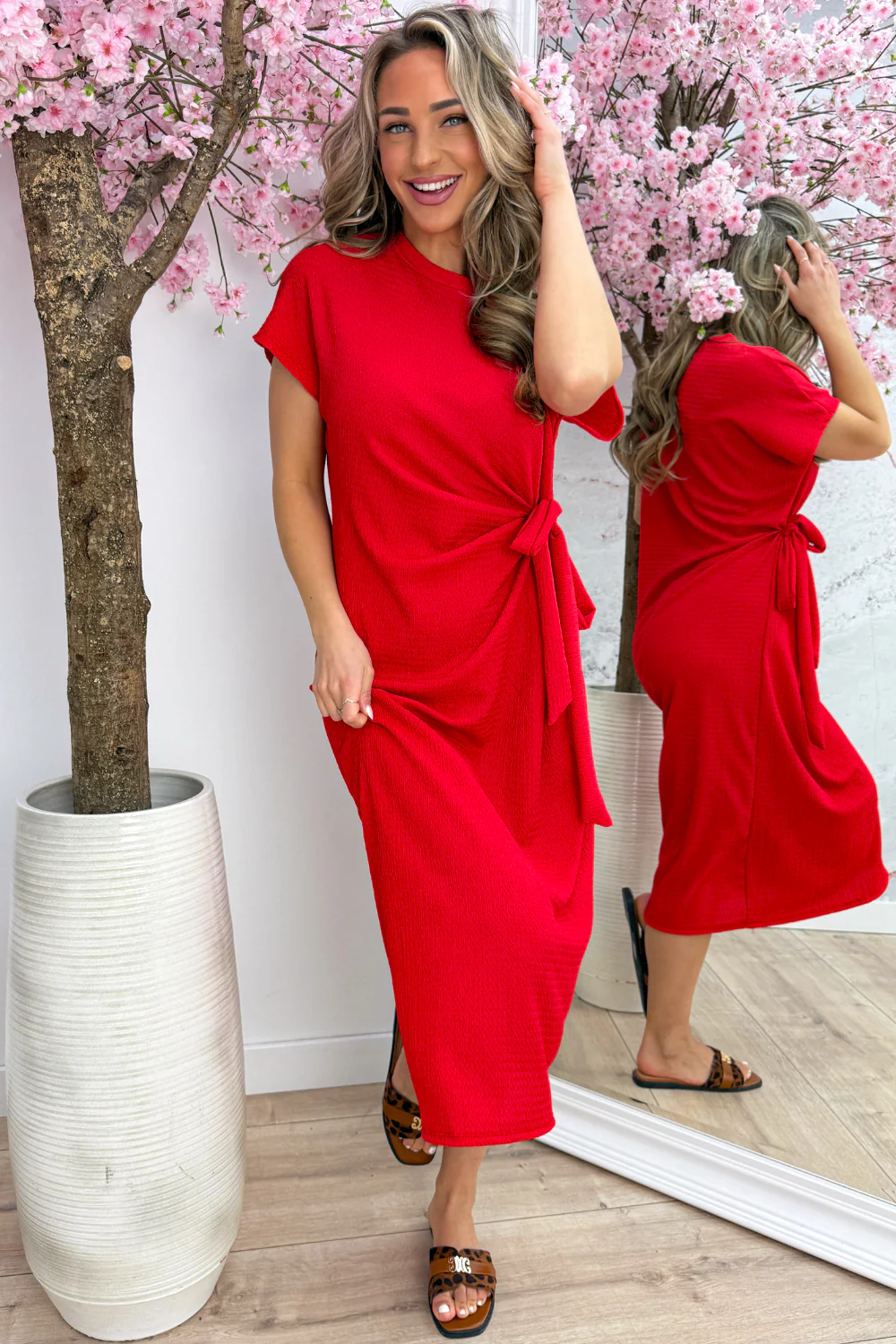 Crepe bow dress - Rood - Image 3