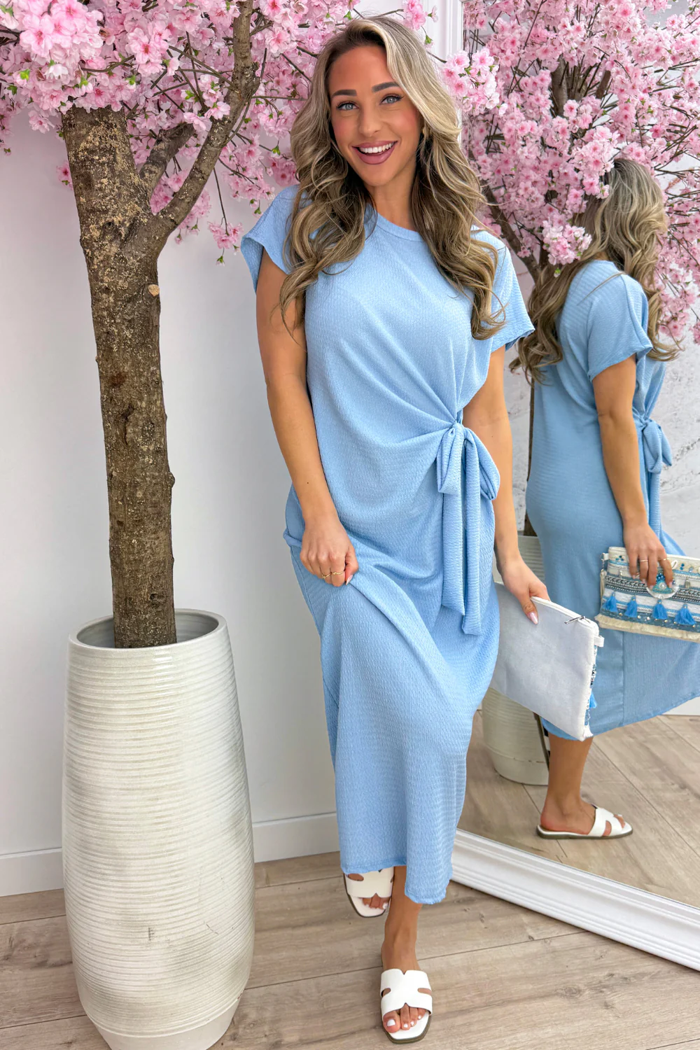Crepe bow dress - Sky blue - Image 2