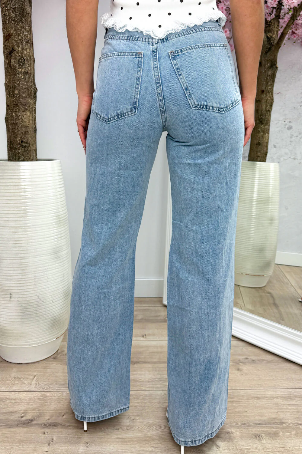 Damaged lace wide leg jeans - Jeans blue - Image 2