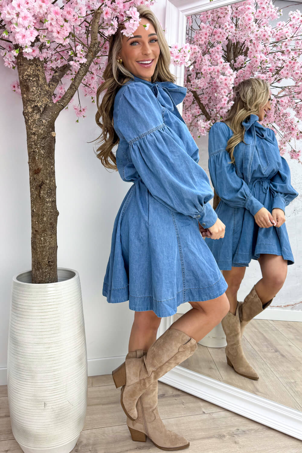 Denim bow dress - Jeans blue - Image 4