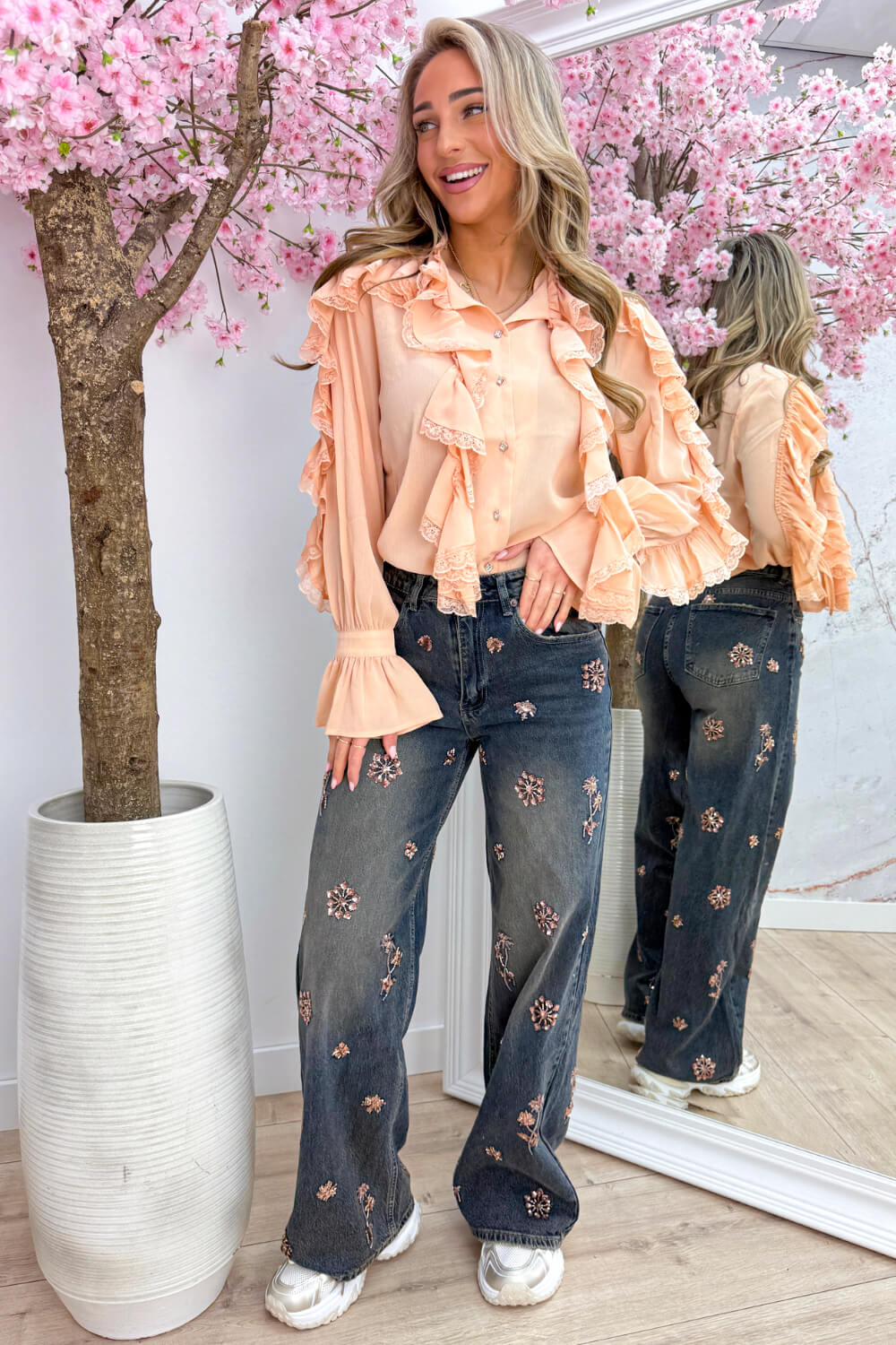 Diamond dazzle ruffle blouse - Lt. oranje - Image 3