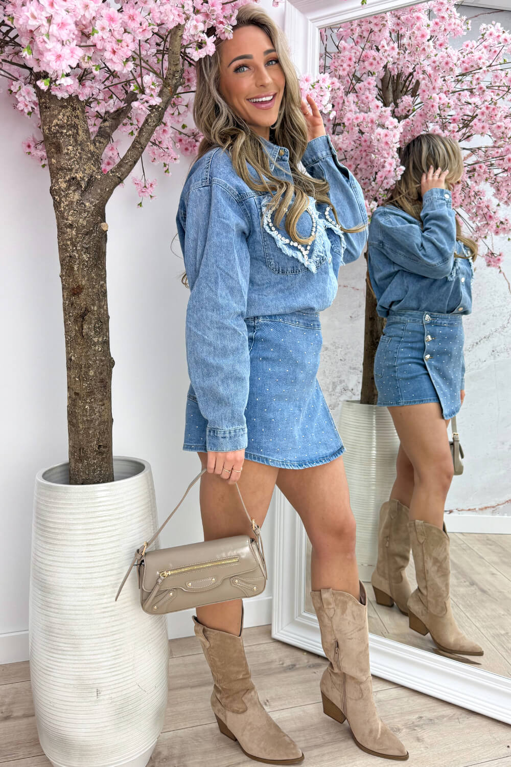 Diamond hearts denim blouse - Jeans blue - Image 4