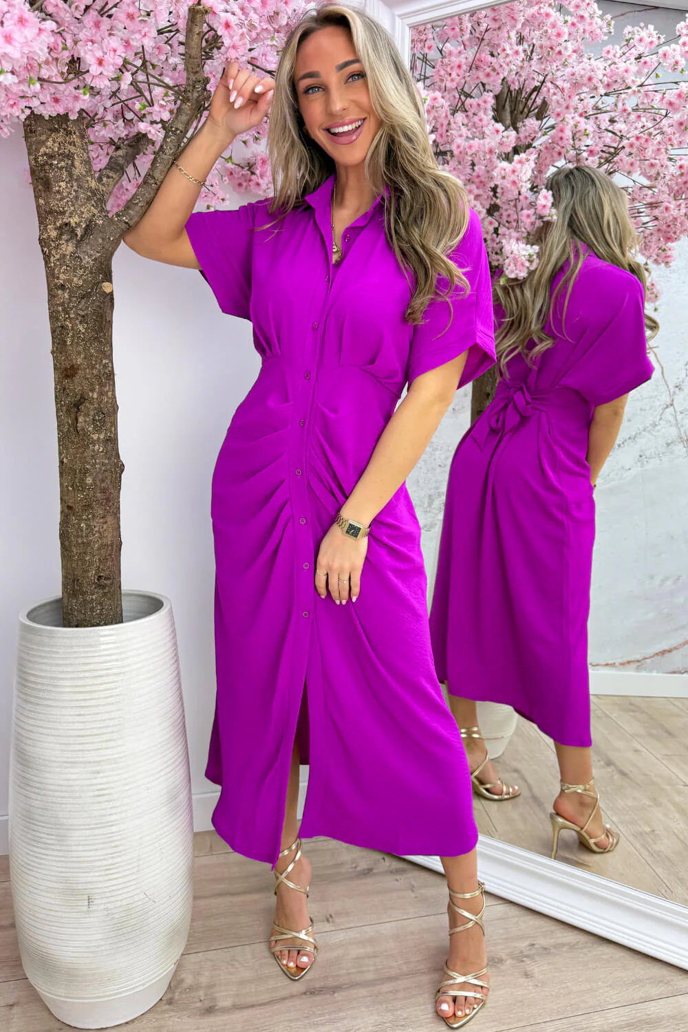 Draped bow dress - Berry purple - Image 3