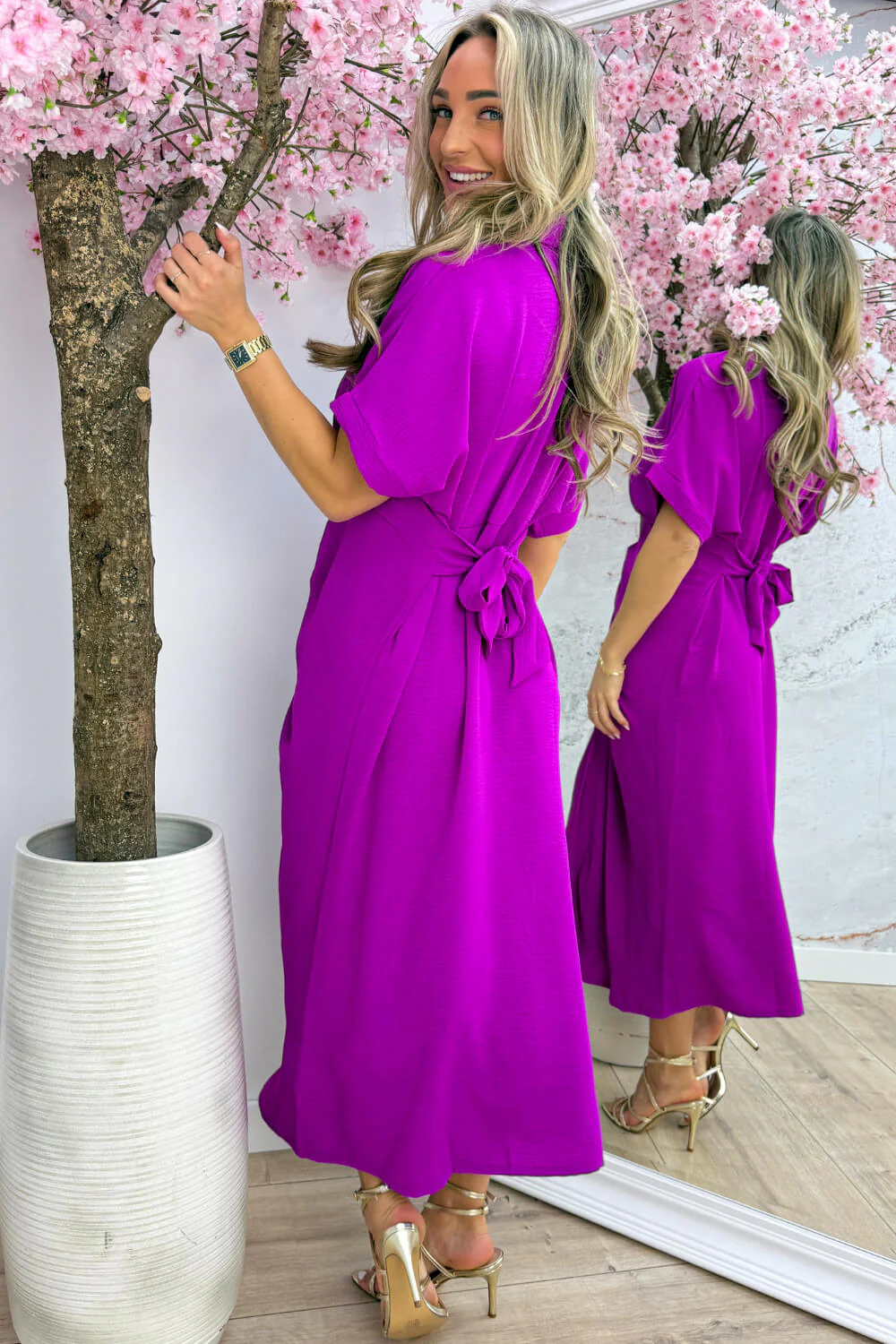 Draped bow dress - Berry purple - Image 4