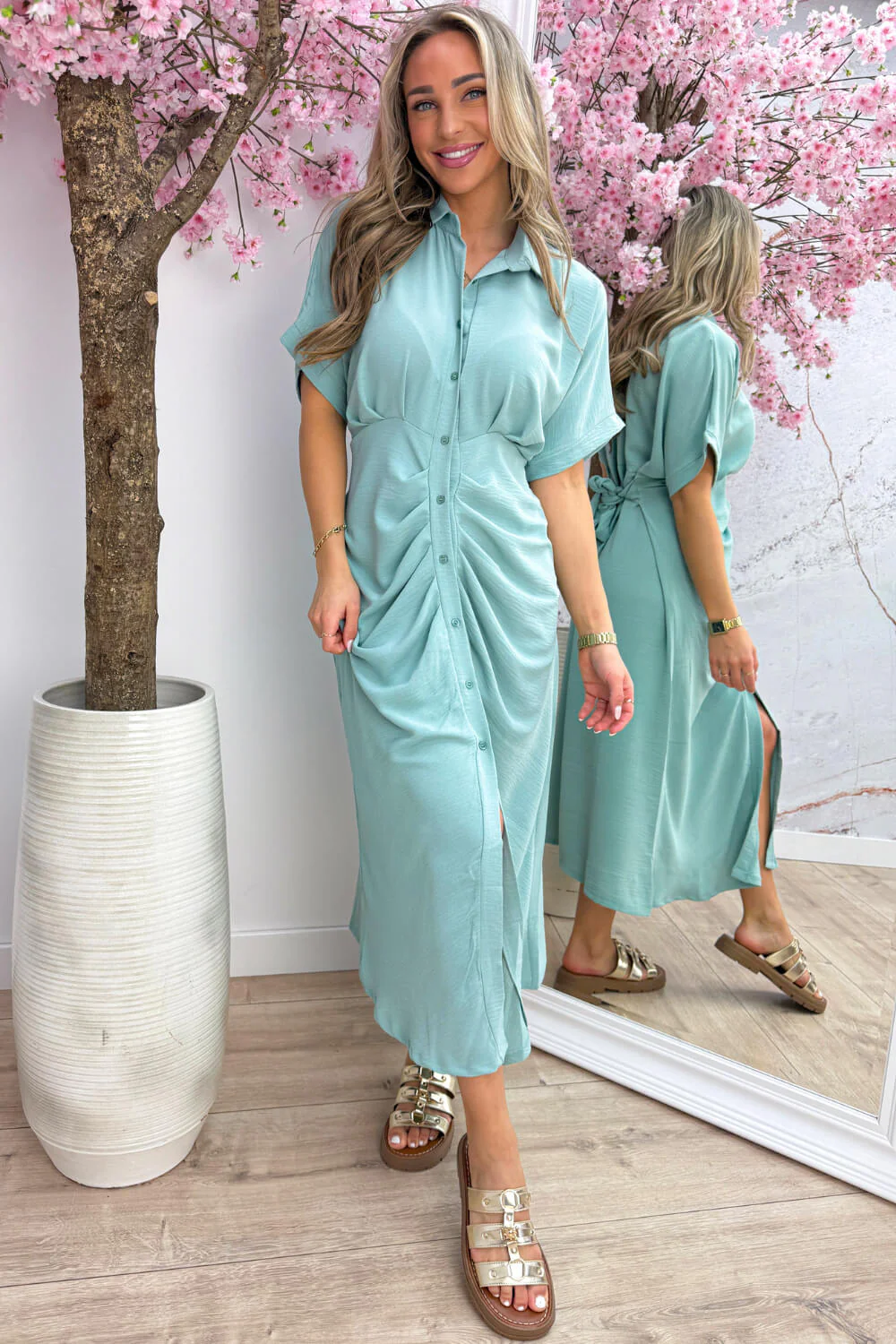 Draped bow dress - Dk. mint - Image 3