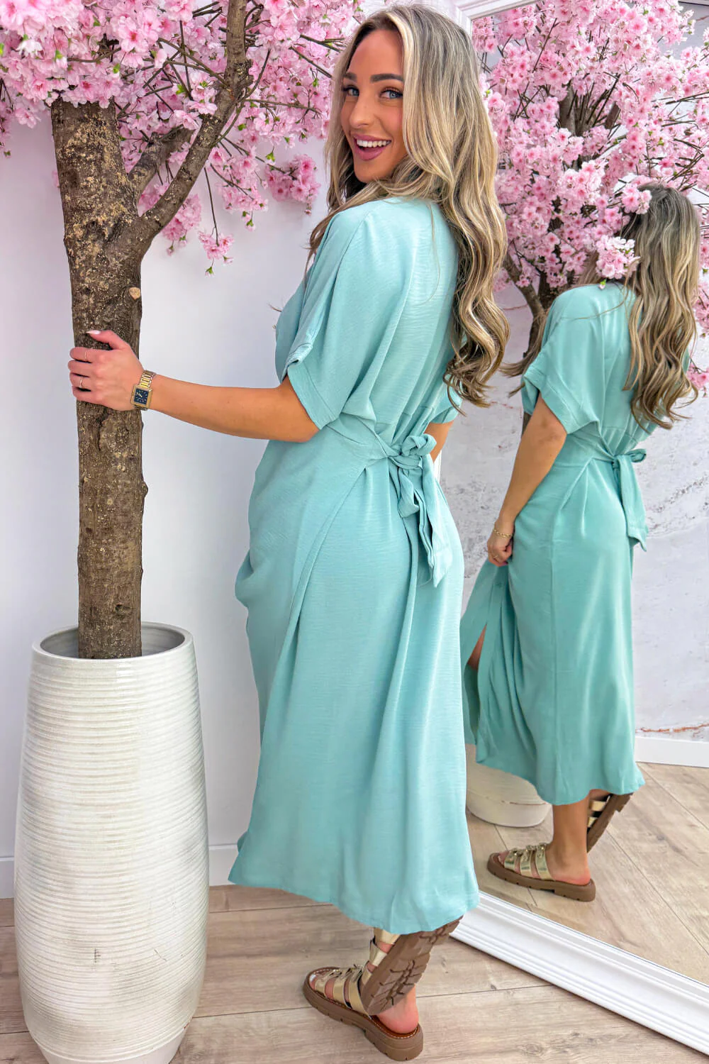 Draped bow dress - Dk. mint - Image 4