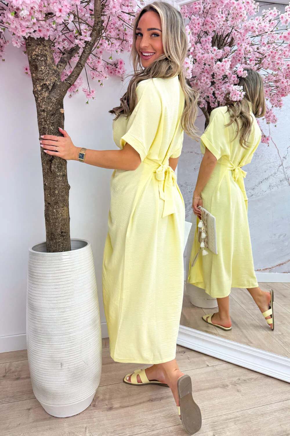 Draped bow dress - Geel - Image 4