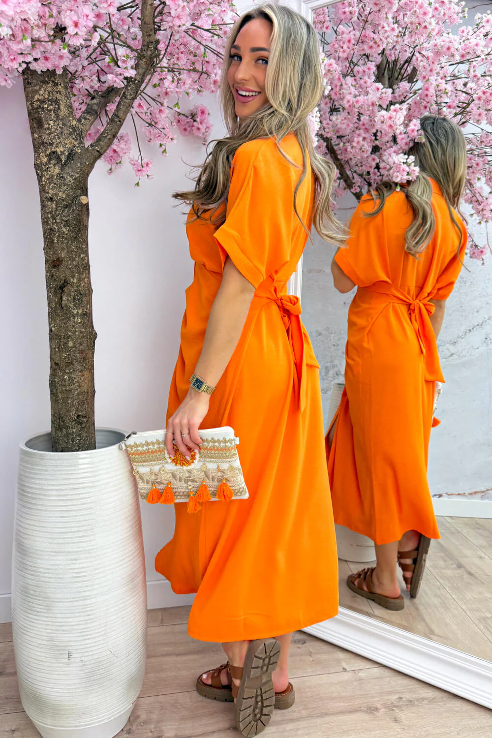 Draped bow dress - Oranje - Image 4
