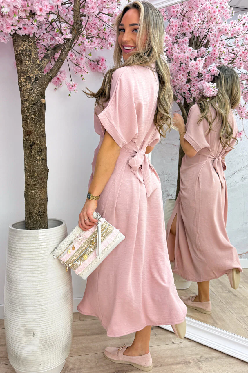 Draped bow dress - Oud roze - Image 4