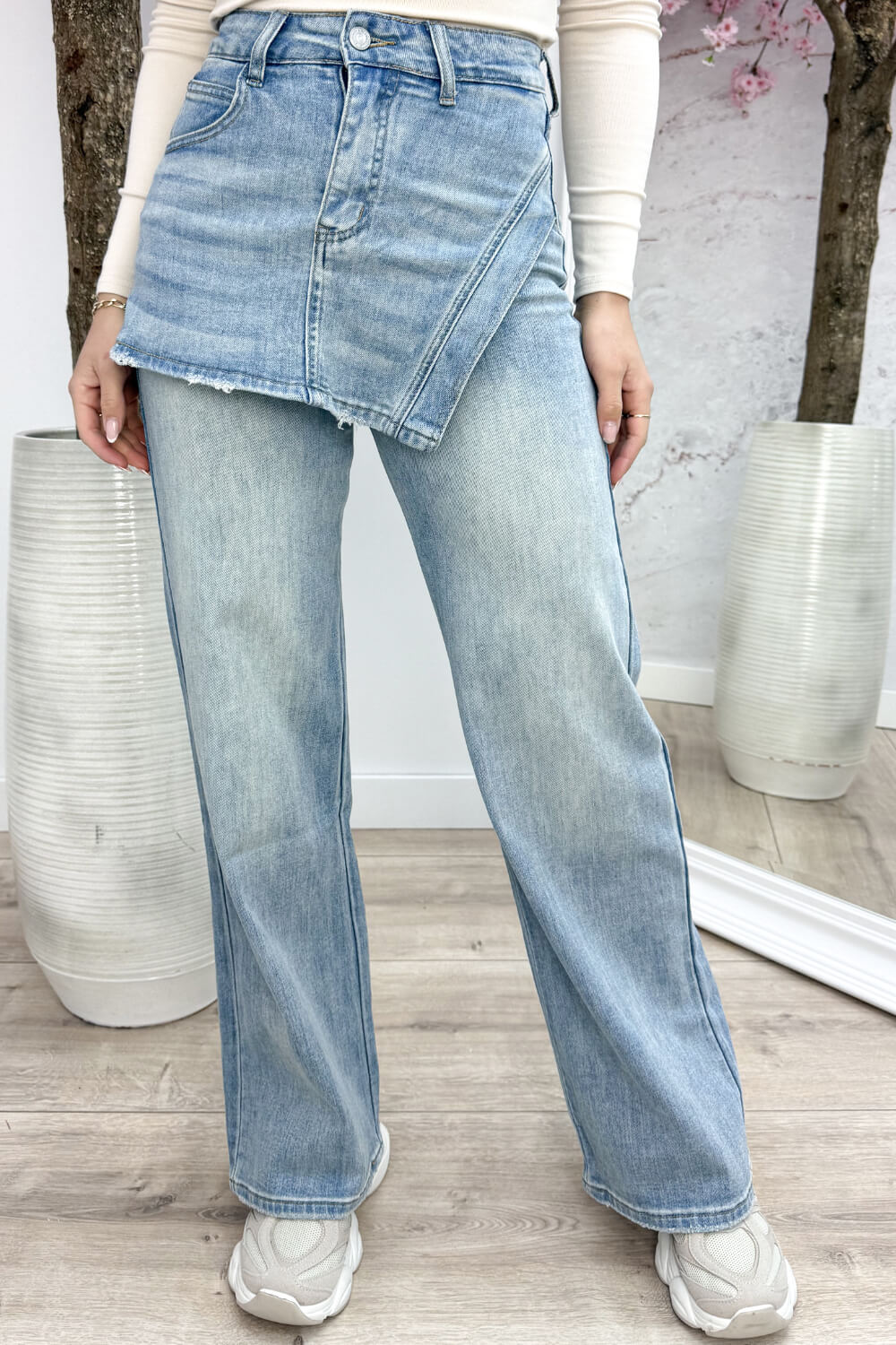 Jeans overlayed skirt straight leg - Jeans blue