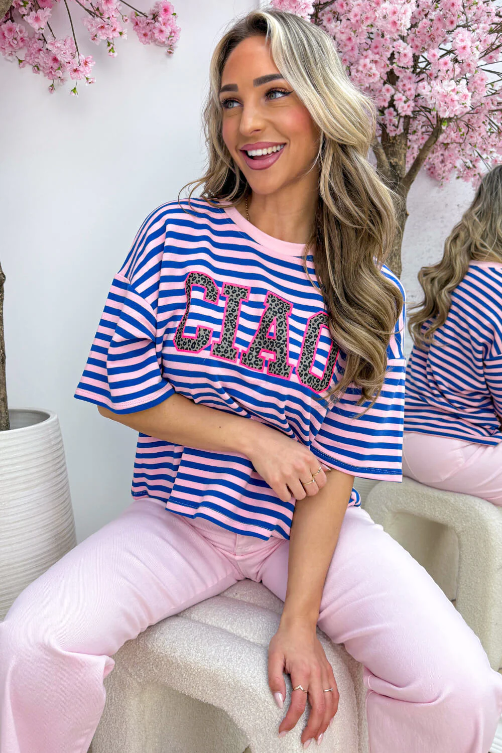 Leopard ciao striped T-shirt - Kobalt