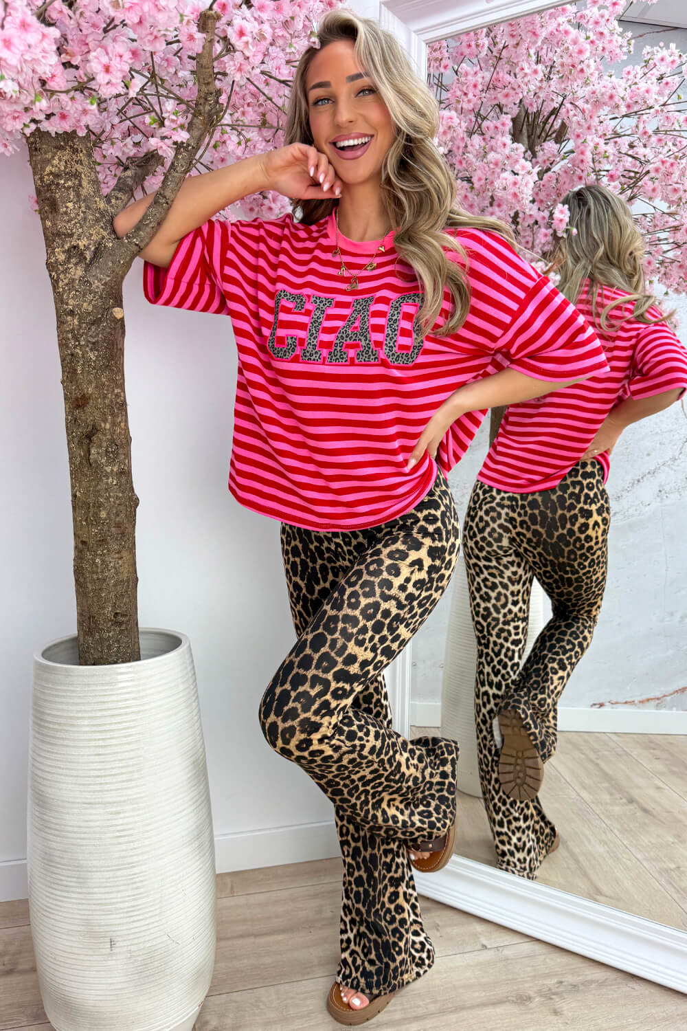 Leopard ciao striped T-shirt - Rood - Image 2