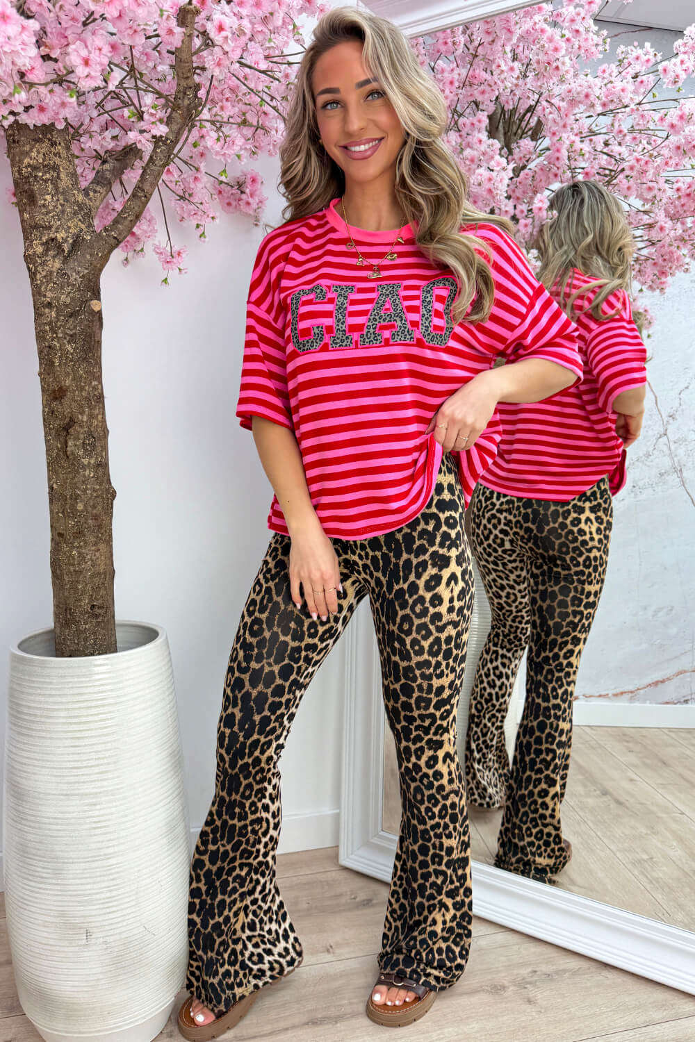 Leopard ciao striped T-shirt - Rood - Image 3
