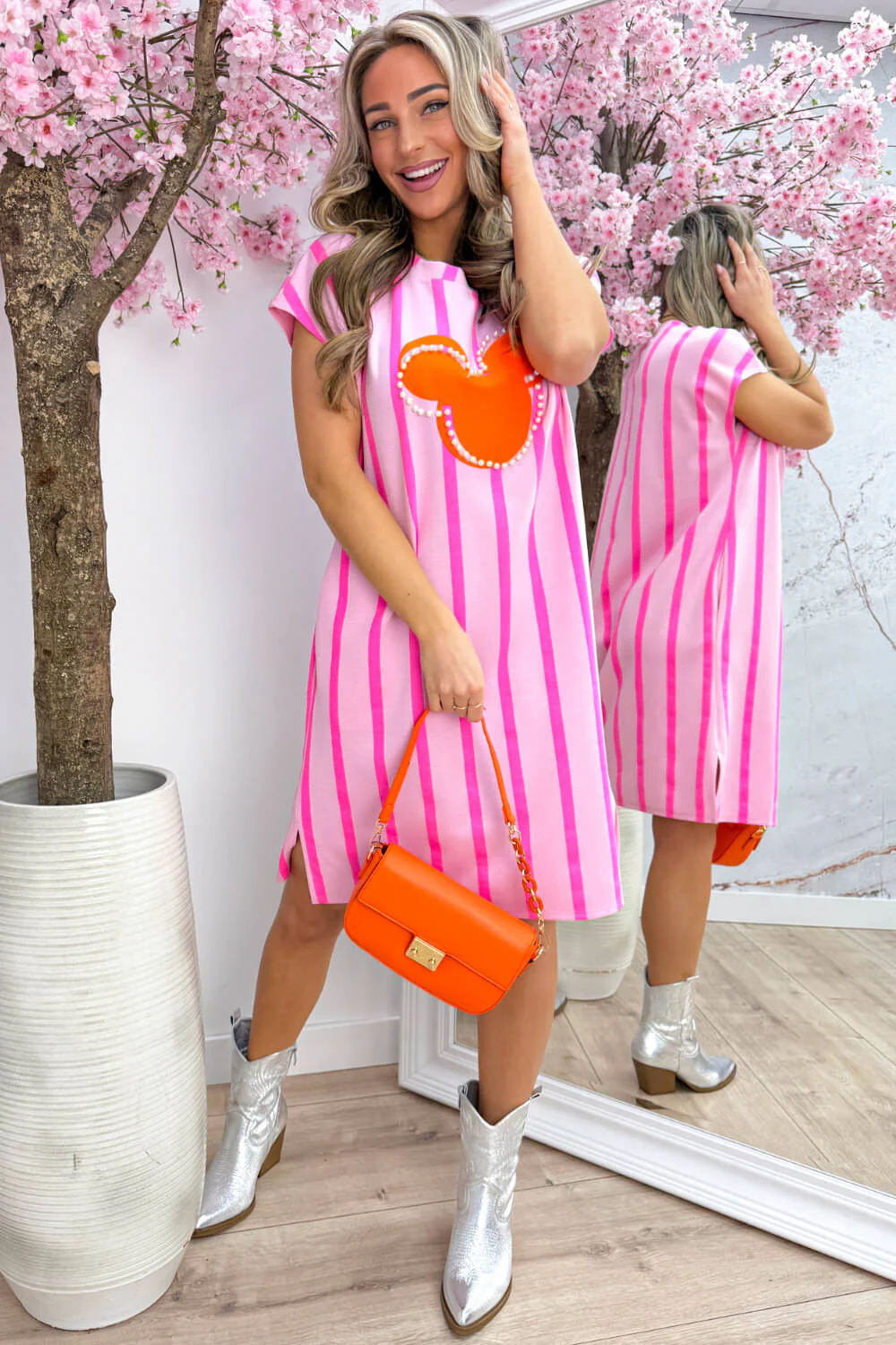 Mickey stripe dress - Roze - Image 3