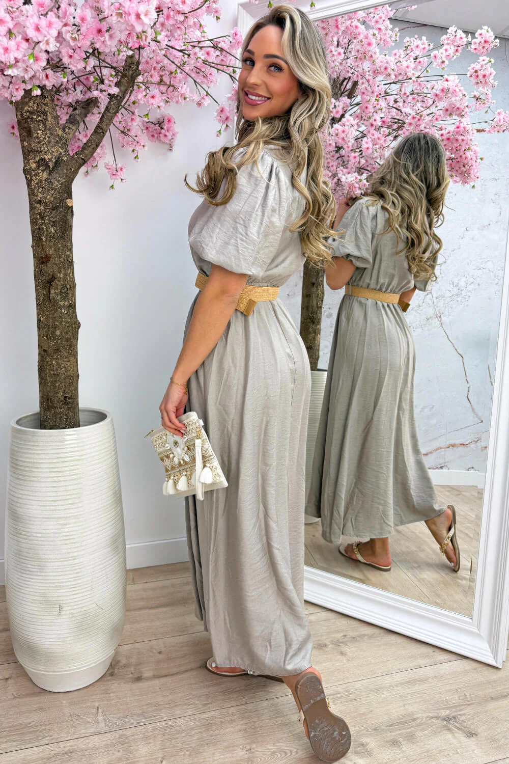 Monaco maxi dress (Incl. riem) - Taupe - Image 4