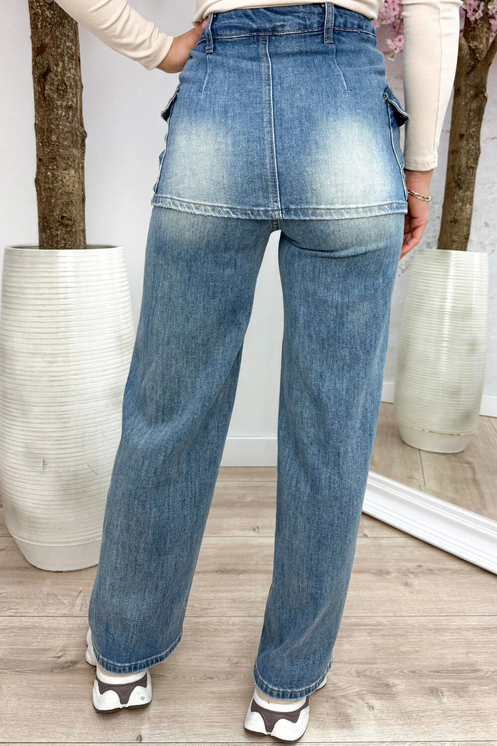 Overlayed skirt straight leg jeans - Jeans blue - Image 2