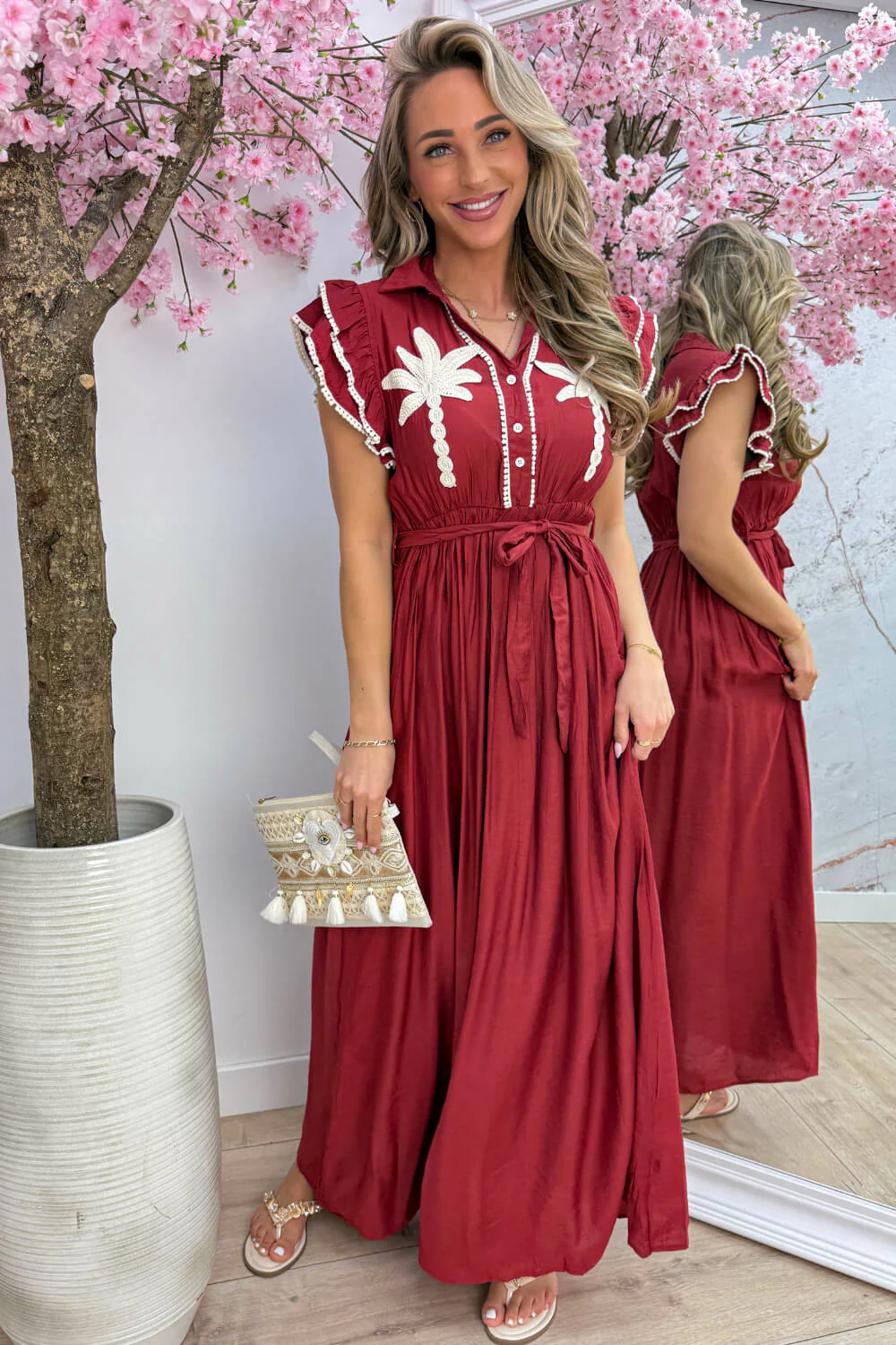 Palmtree maxi dress - Bordeaux - Image 2
