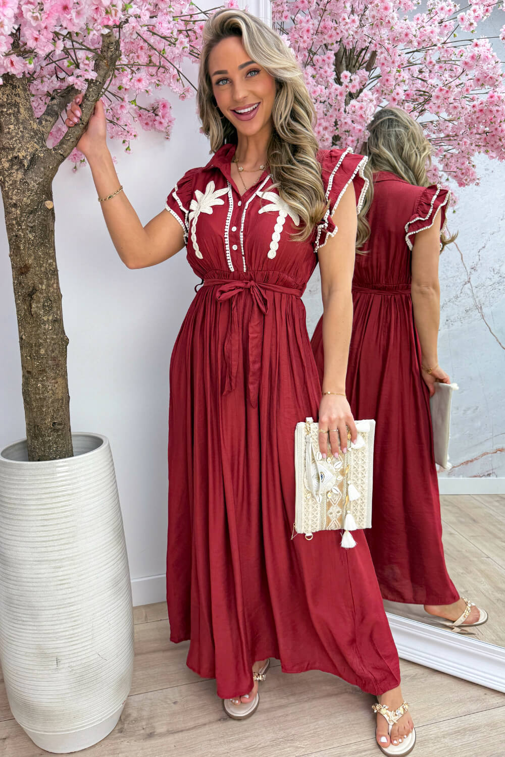 Palmtree maxi dress - Bordeaux - Image 3