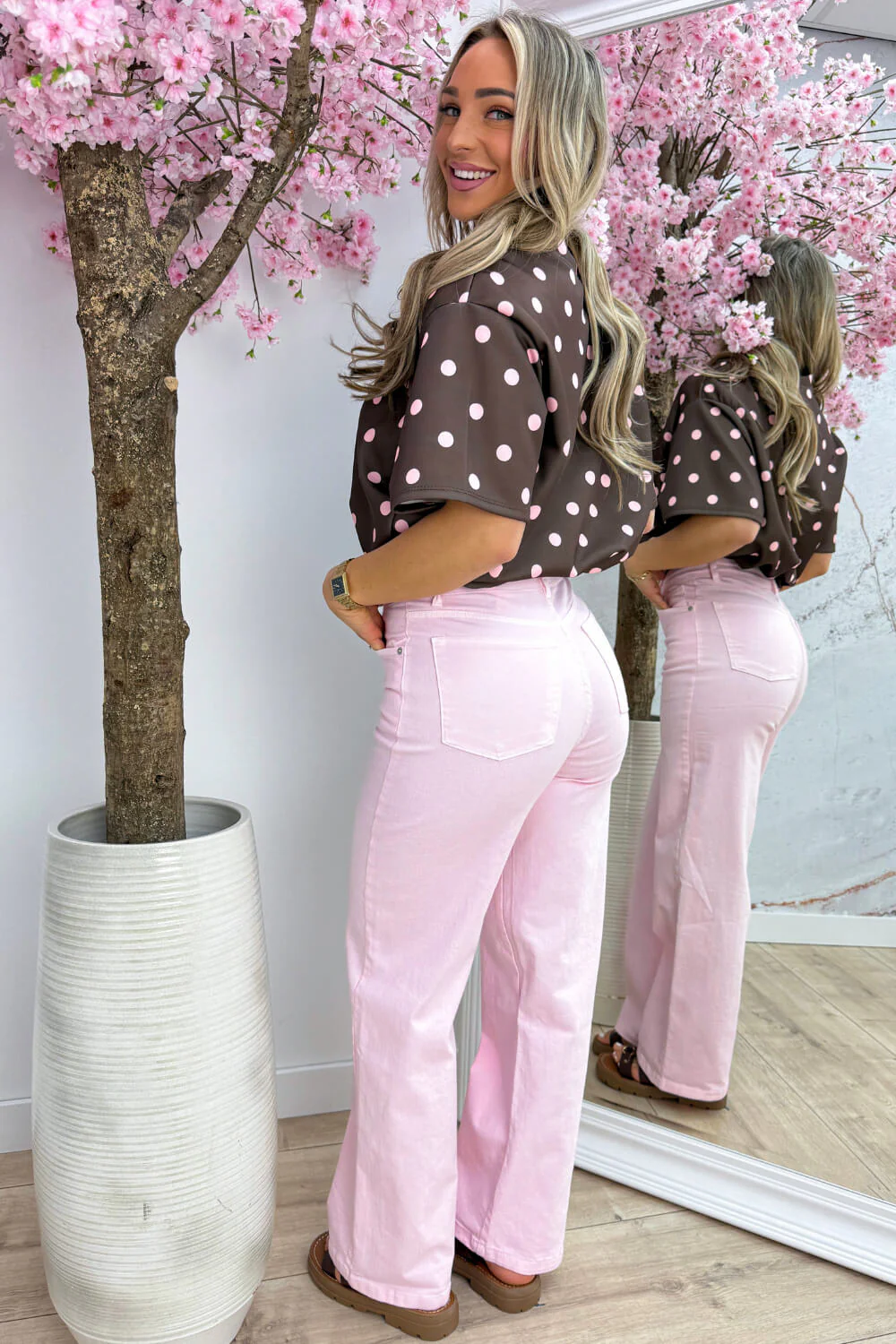 Polka puff topje - Bruin - Image 4