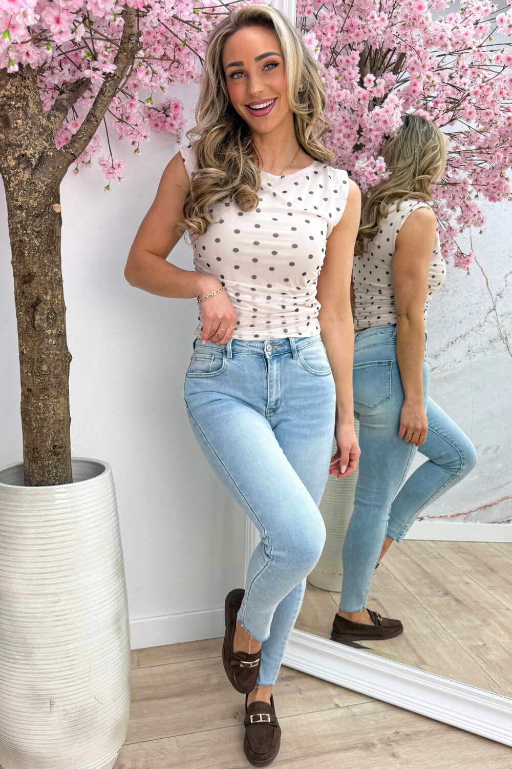 Polkadot mesh topje - Beige - Image 2