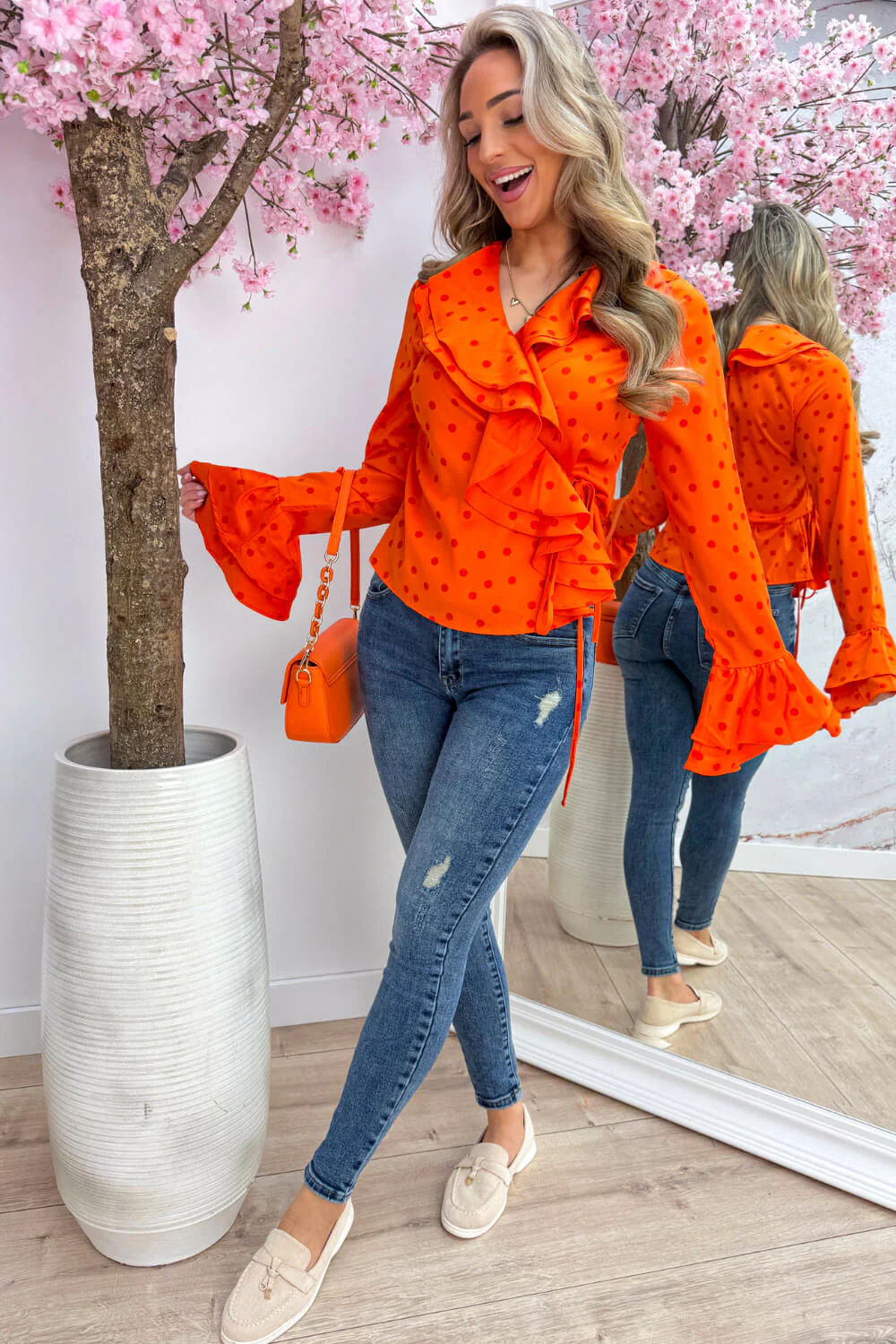 Polkadot ruffle blouse - Oranje - Image 2