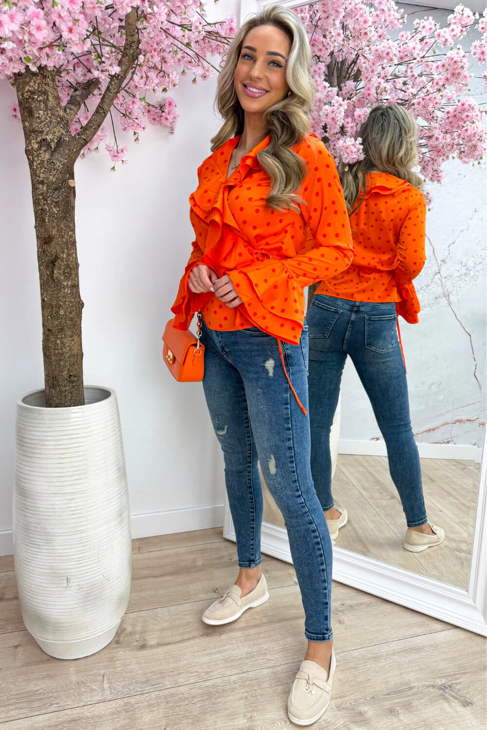 Polkadot ruffle blouse - Oranje - Image 3