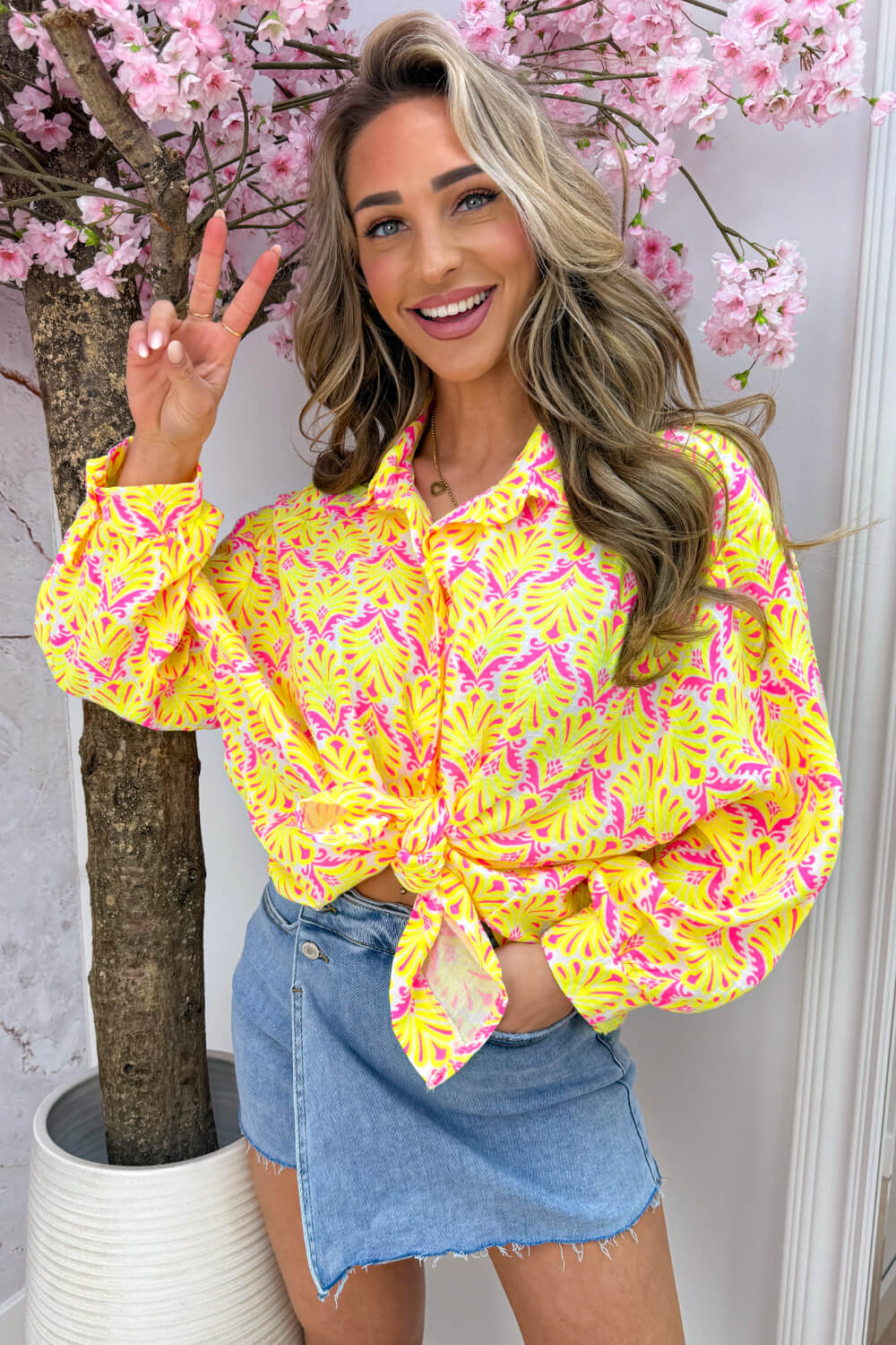 Seashell cotton blouse - Geel