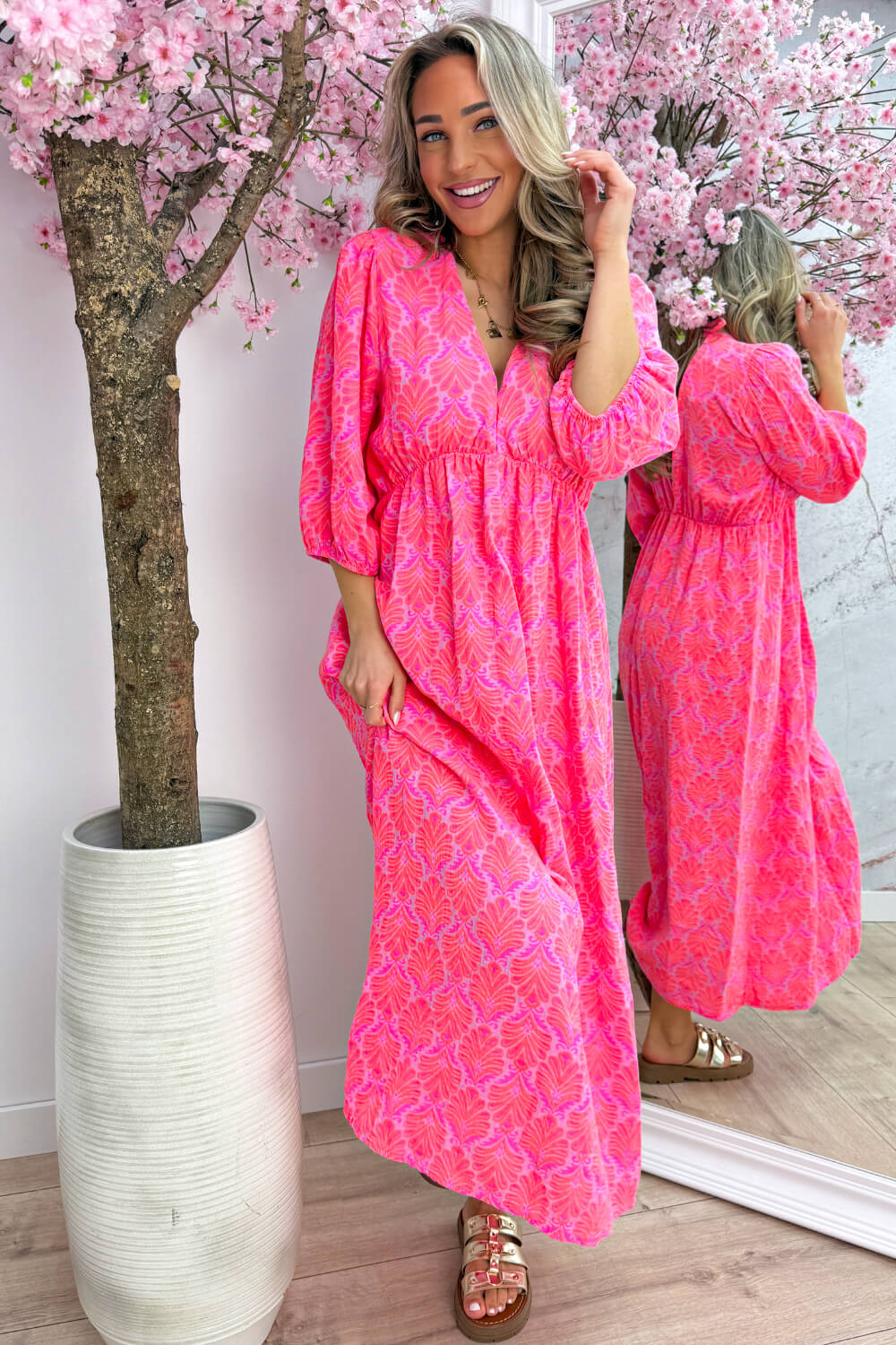 Seashell cotton dress - Fuchsia