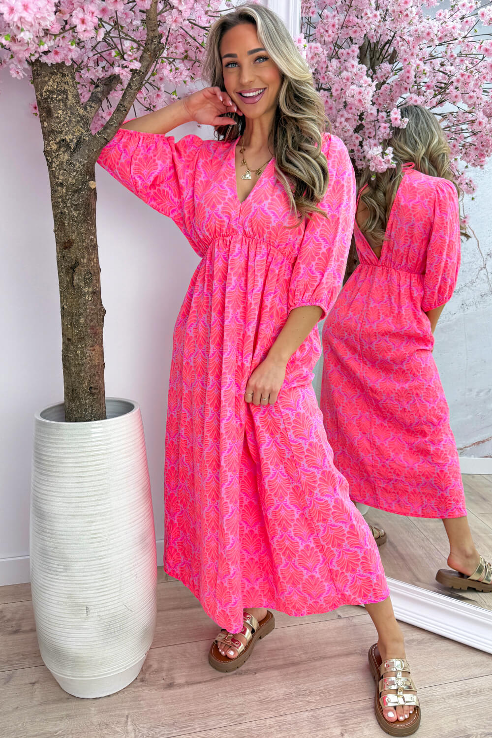 Seashell cotton dress - Fuchsia - Image 2