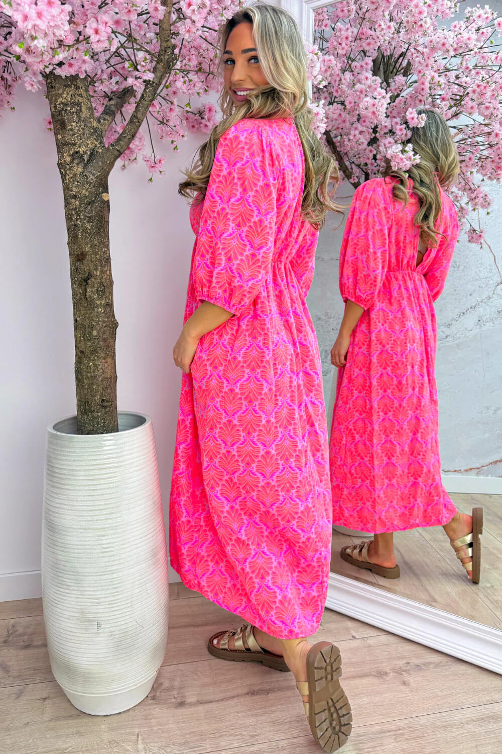Seashell cotton dress - Fuchsia - Image 4