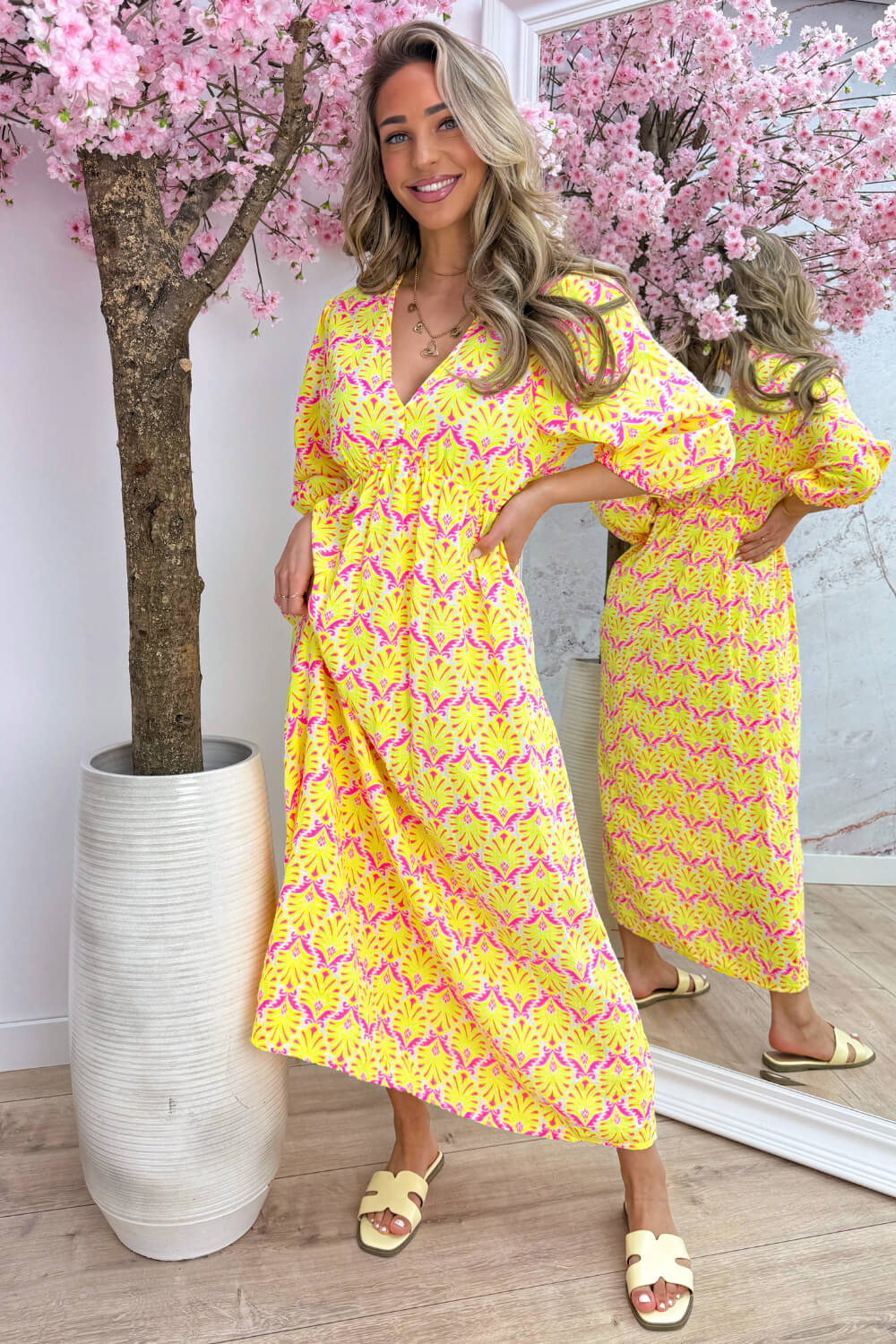 Seashell cotton dress - Geel - Image 3