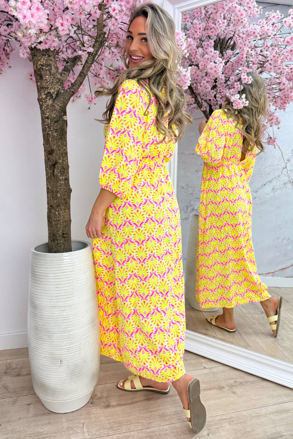 Seashell cotton dress - Geel - Image 4