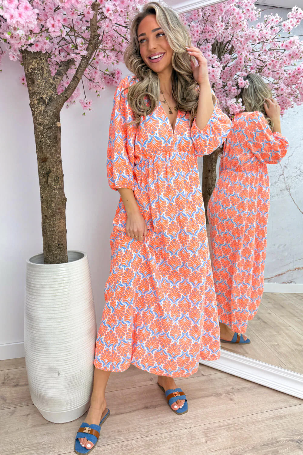 Seashell cotton dress - Jeans blue - Image 2