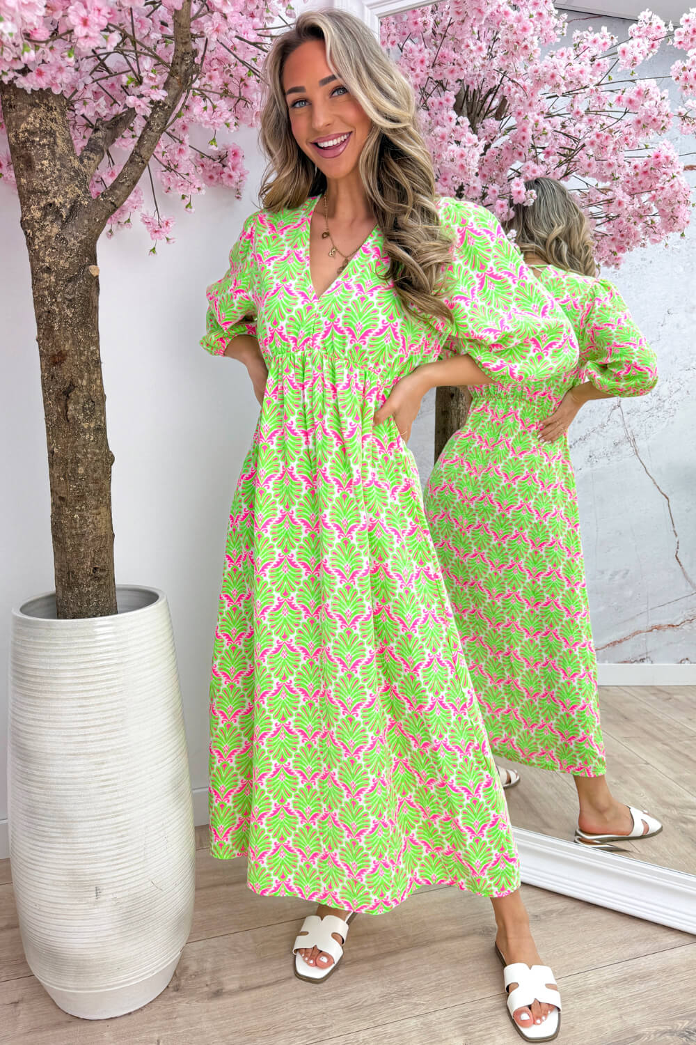 Seashell cotton dress - Lime - Image 2