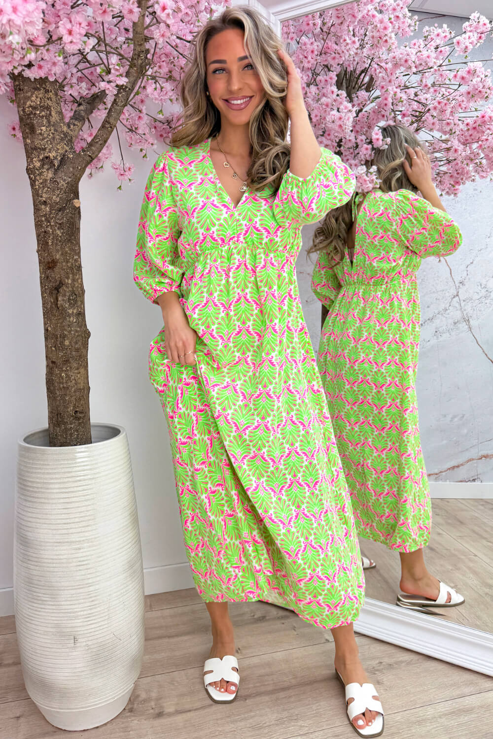 Seashell cotton dress - Lime - Image 3