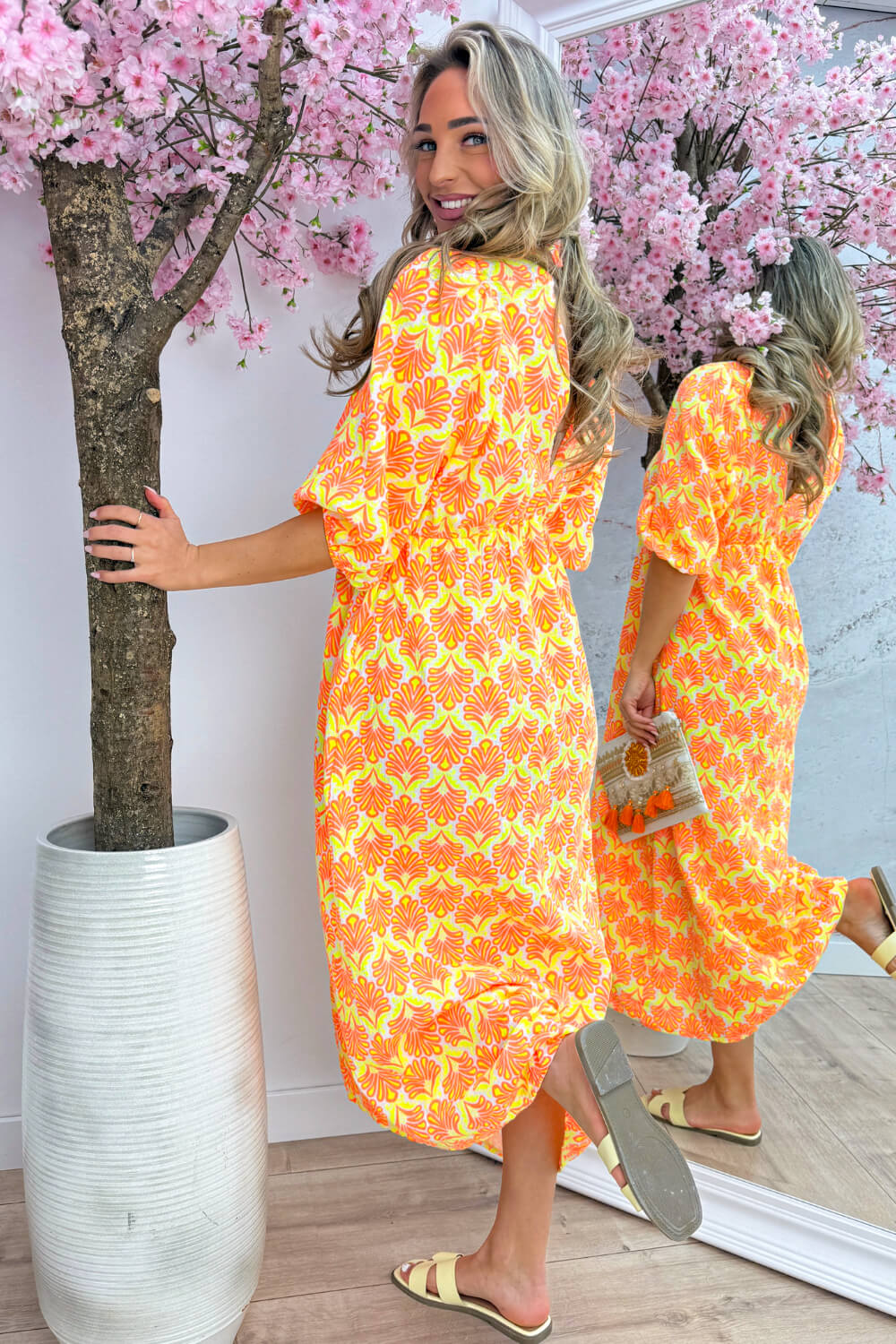 Seashell cotton dress - Oranje - Image 4