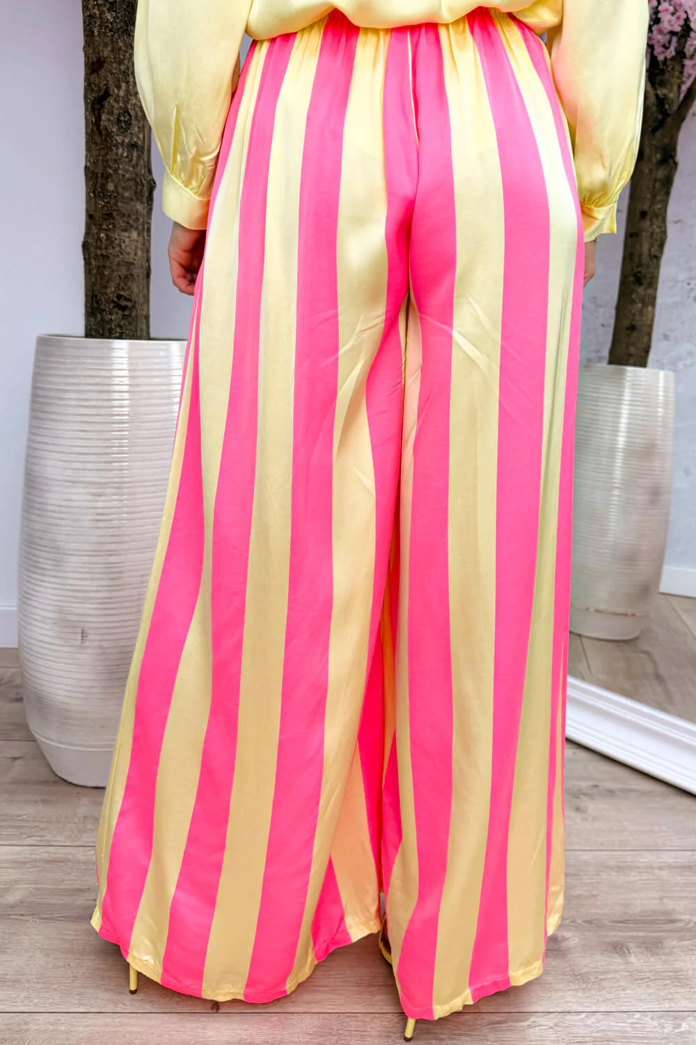 Silky stripe pants - Geel - Image 2