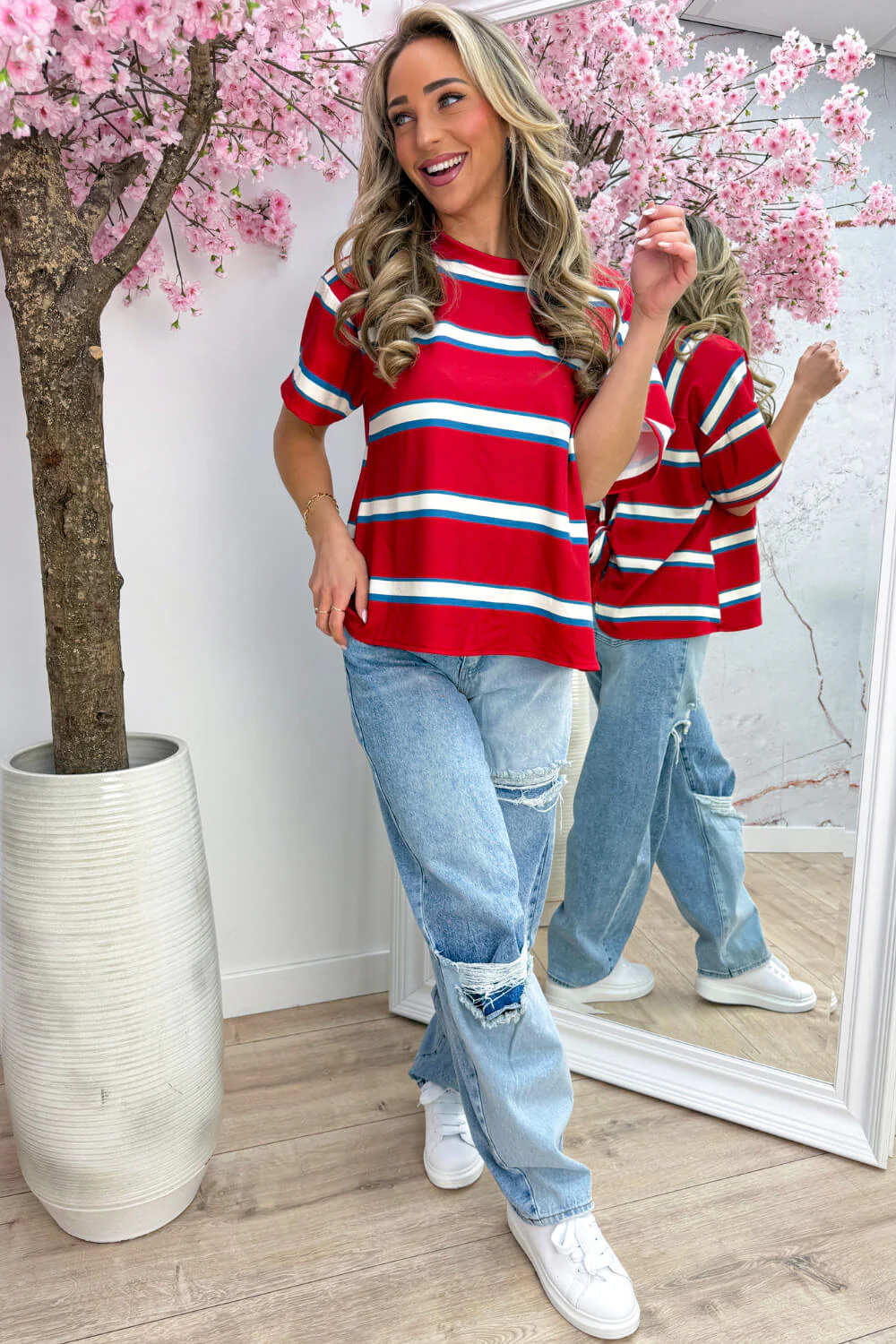 Stripe bow topje - Rood - Image 3