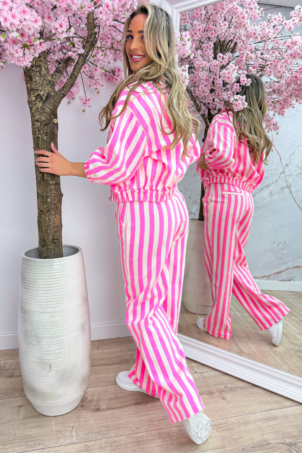 Striped denim jacket - Lollypop roze - Image 4