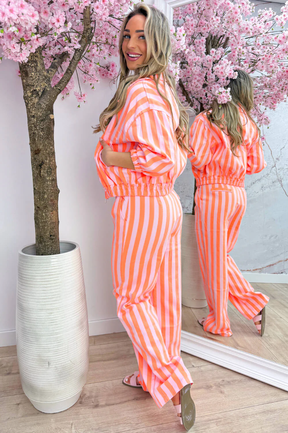 Striped denim jacket - Roze - Image 4