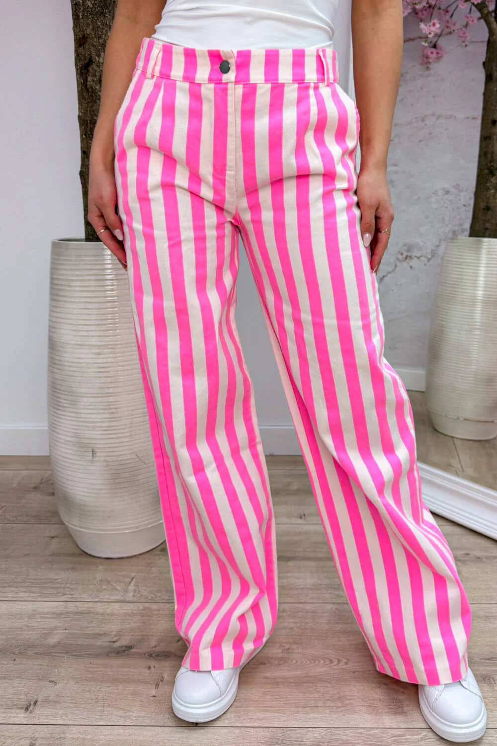Striped straight leg jeans - Lollypop roze