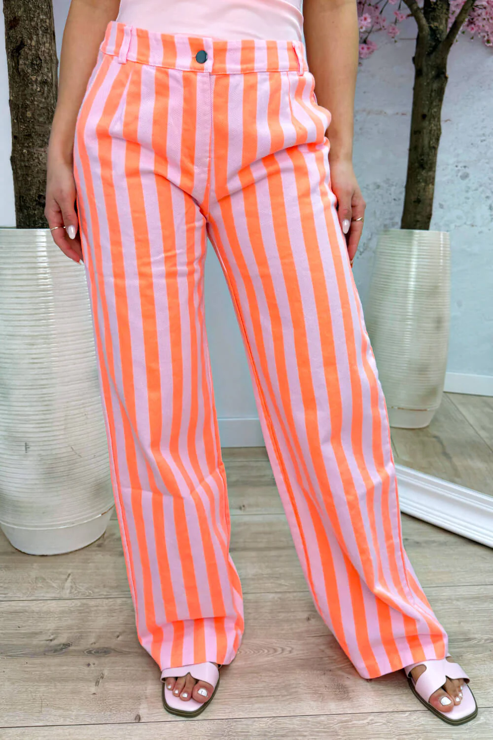 Striped straight leg jeans - Roze