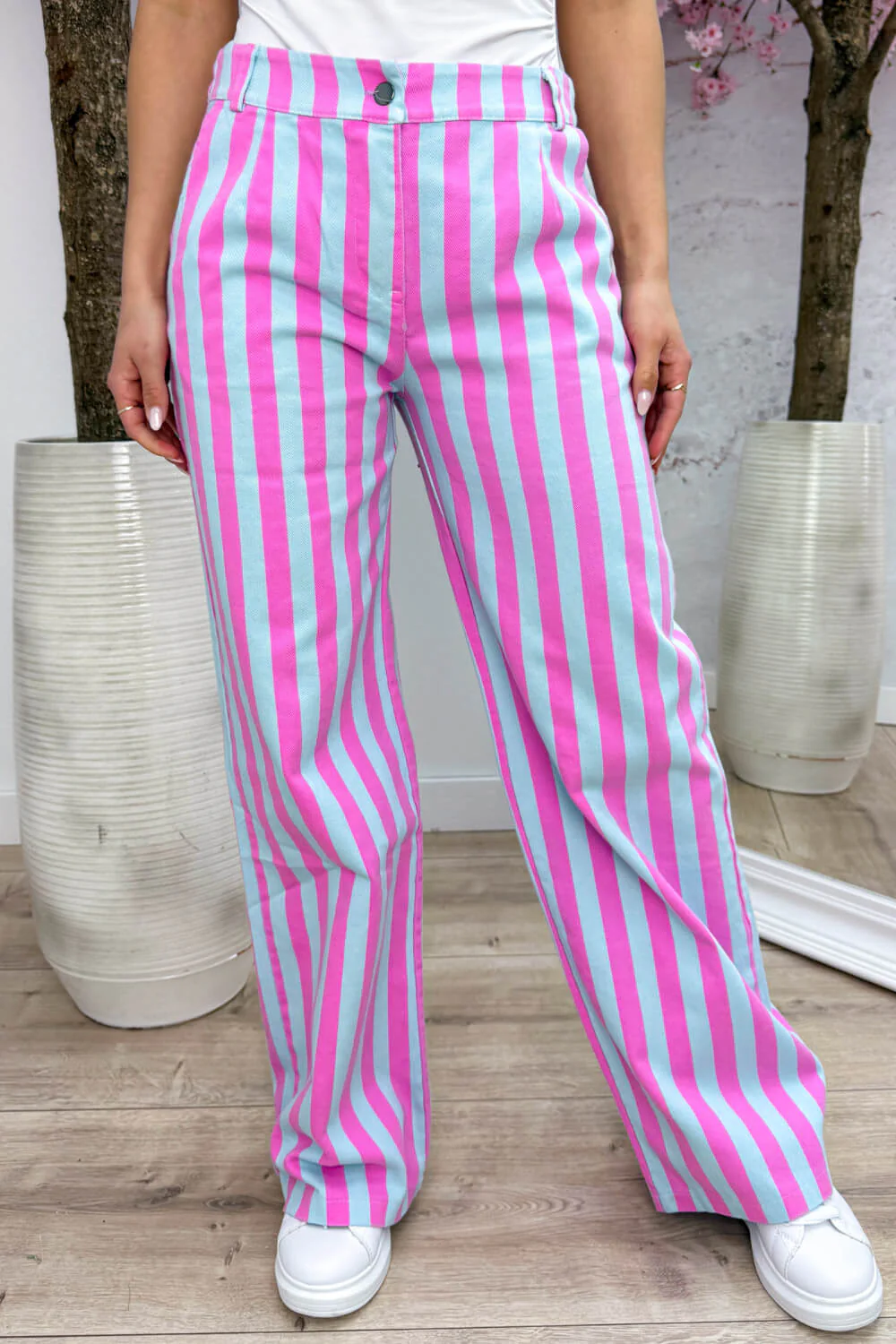 Striped straight leg jeans - Sky blue