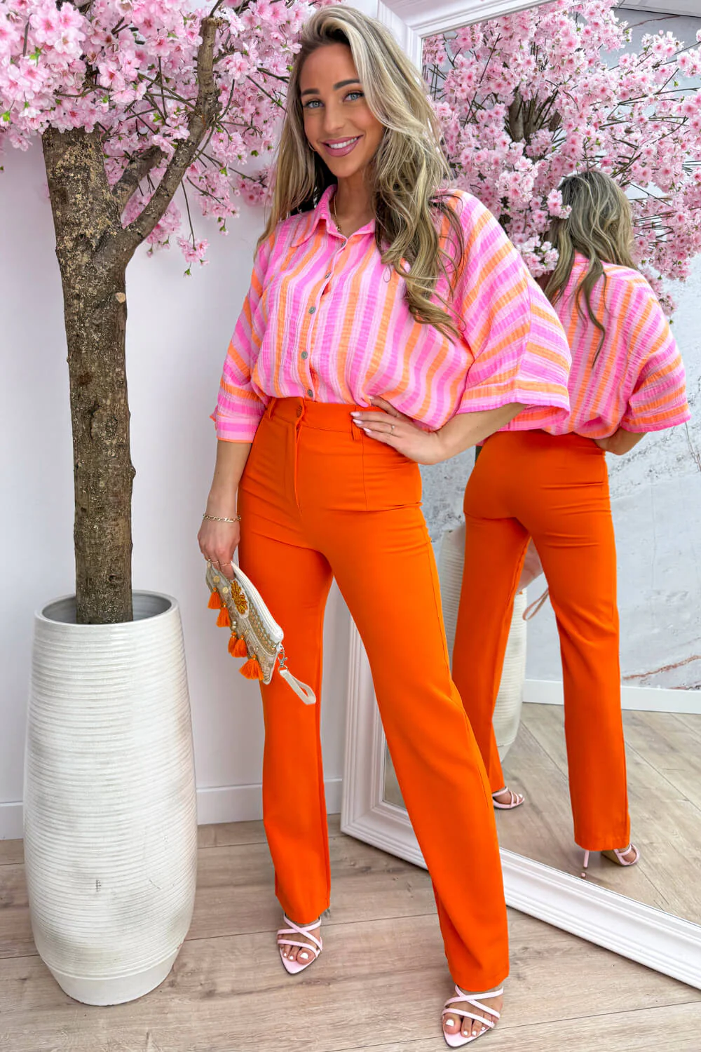 Sunny stripes cotton blouse - Lollypop roze - Image 2