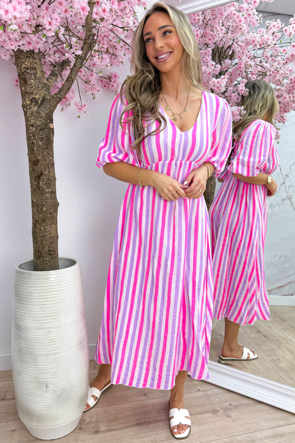Sunny stripes cotton dress - Lila - Image 2