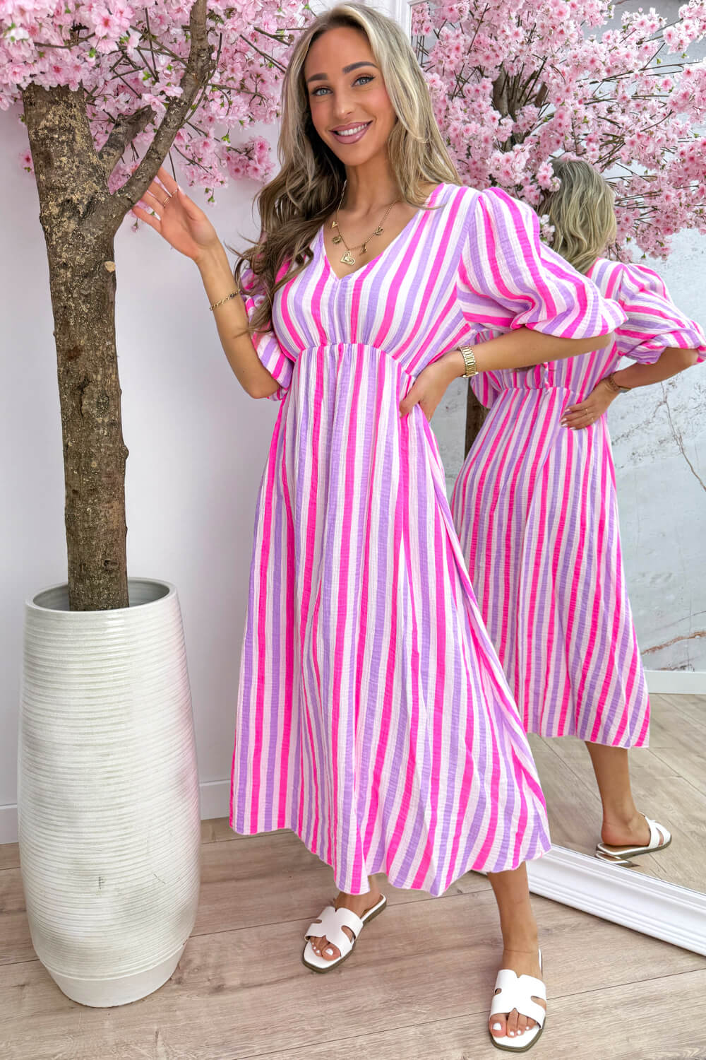 Sunny stripes cotton dress - Lila - Image 3